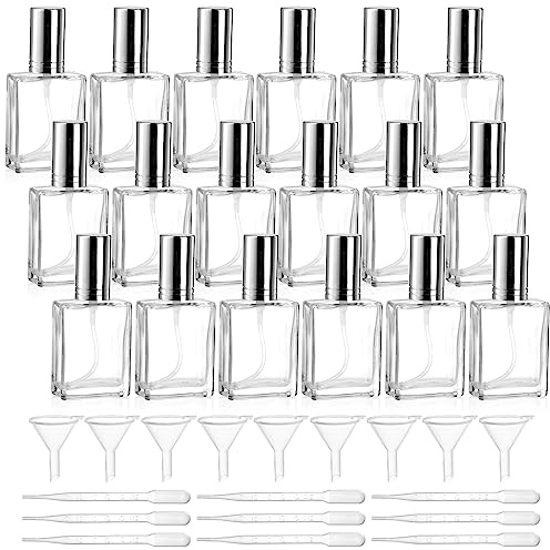 Foraineam 18 Pack Clear Glass Fine Mist Atomizer Spray Bottles, 15ml Refillable Mini Perfume Bottle, Empty Glass Perfume Atomizer Bottle Fragrance Bottles with Droppers and Funnels