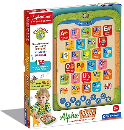 Clementoni Sapientino - Alpha Pad, Alfabetiere Interattivo Bilingue, Gioco Educativo 3+ Anni, con attività Elettroniche per Scoprire Lettere, Parole e Numeri, Lingua Italiana, 16427