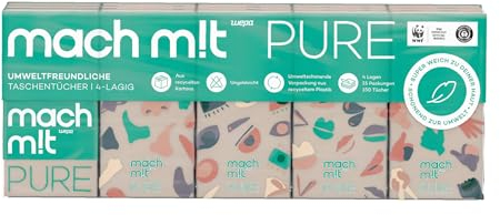 mach m!t Taschentücher 4-lagig – 15 x 10 Taschentücher – ohne Bleichmittel - aus recyceltem Karton – extrem weich & umweltschonend - Made in Germany - 100% recycelbar