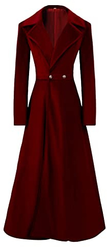 QWUVEDS Costume d'Halloween - 1043 - Pour femme - Léger et fin - Style rétro médiéval - Pour Halloween et Noël - Long blazer asymétrique en velours, rouge, XL