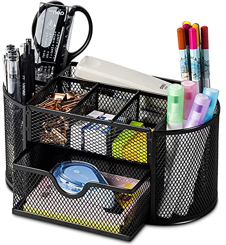 Mukoiber Tisch Organizer Schreibtisch Aufbewahrung Stiftehalter Stiftköcher Stiftablage Schreibtischorganizer Schreibtischbox Metall Mesh 9 Fächer Schwarz NEU
