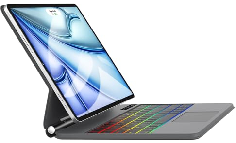 WINCHKING Magic Keyboard iPad Air 13 2024 - Hülle mit Tastatur für iPad Pro 12,9 Zoll 6./5./4./3 Generation, Beleuchtete Tastatur und Freischwebendes Stand Design,Mausgrau