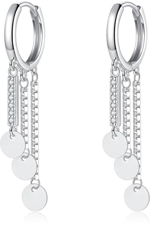 Loutade Boucles d'oreilles créoles pendantes en argent sterling 925 avec pampilles pendantes hypoallergéniques - Longue chaîne en argent - Boucles d'oreilles pendantes pour femme, 16mm x 49mm, Zircone