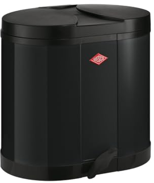 Wesco Ökosammler 170 in der Farbe schwarz, pulverbeschichtetes Stahlblech, zwei getrennte 15 Liter Einsätze aus Kunststoff, Kunststoff-Fußtritt