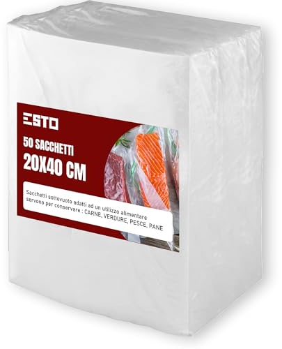 ESTO Bolsas de vacío para alimentos, 50 o 100 bolsas universales (20 x 40 cm, transparentes, reutilizables, herméticas, de plástico, rectangulares)