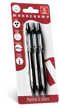 Pigna, Penna a Sfera Monocromo a Scatto, Blister da 3 Pezzi, Inchiostro Nero, Scrittura Scorrevole, Ideale per Scuola e Ufficio