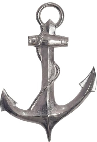 Wohnling Ancora decorativa 70 cm, argento, grande statuetta in alluminio, decorazione per la casa, decorazione da parete, in metallo, decorazione da parete, XXL, decorazione da parete moderna