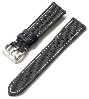 HRTUFN cuicu Bracelet de montre sport en toile voile qualité supérieure, 18 mm, 20, 22, perforé, respirant, à dégagement rapide, for homme(Black White,18mm)