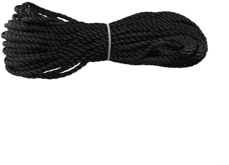 Jotekonoby Corda multiuso in HDPE nera, 6 mm x 20 m, resistente, resistente alle intemperie e ai raggi UV, per uso marittimo, campeggio, giardino, fissaggio esterno