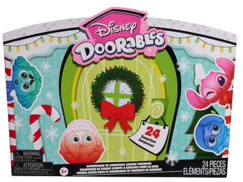 Disney Doorables Calendario dell'Avvento natalizio, 24 pezzi, calendario per conto alla rovescia con giocattoli a sorpresa, età 5+