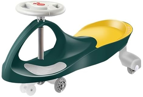 Voiture Porteur Enfant Voiture Wiggle sans Piles, Engrenages ni pédales, Jouet d'extérieur for Enfants. Voitures Twist Vélo-Trolley(Dark Green,Flashing Wheel)