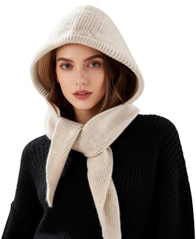 TAGVO Chaud Bonnet et Écharpe d'hiver Unisexe, Doux Chapeau Hiver avec Protège-Cou Chapeau Tricoté Élastique Écharpe à Capuche, Coupe-Vent Cagoule Bonnet Écharpe 2 en 1 Écharpe Pull-Over