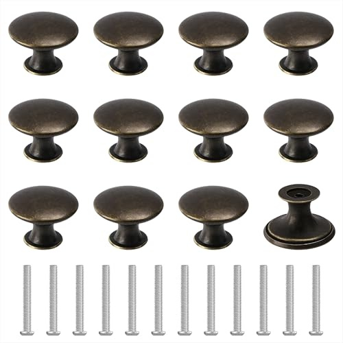 Qzakce Manopole per Armadi Vintage Pomolo per Mobili 30mm Rotondi Pomelli per Porte con Viti per Cassetti Armadietti Porte Cassettiere Credenze 12 Pezzi Antichi Bronzo