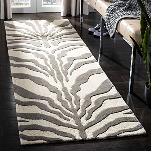 SAFAVIEH Zebra Teppich für Wohnzimmer, Esszimmer, Schlafzimmer - Cambridge Collection, Kurzer Flor, Elfenbein und Dunkelgrau, 76 X 244 cm