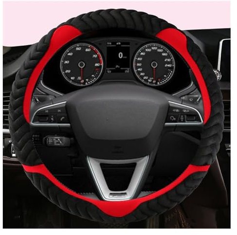 Rattöverdrag För Säte För Tarraco För Arona För Ateca För Ibiza För Toledo För Mii Plysch Bil Rattskydd Non-Slip 38cm 15 rattmuffar(RED O SHAPE)