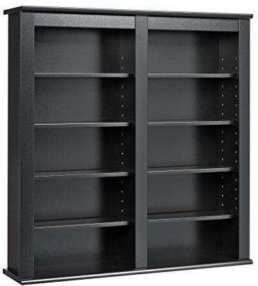 Prepac 2 Column Display Cabinet, Black Storage Cabinet with 8 Adjustable Shelves, Wall DVD Storage for Living Room 8.25 D x 32 W x 34 H