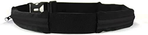 Ceinture Boa L'Original Sac Banane - 2 Poches Ultra Extensibles - Sport, Course a Pied, Jogging, Equitation, Fitness, Voyage, Randonnée -Range Telephone, Gourde, Anti Pick-Pocket Belt (Noir, L/XXL)