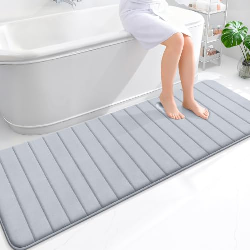 smiry Memory Foam Bath Mat 60 x 180 cm Bathroom Mat Dark Grey | Extra Soft Non-Slip Absorbent Machine-Washable, Plush Cushioned for Cozy Foot Feel, Ideal for Shower, Sink & Bathroom Entry
