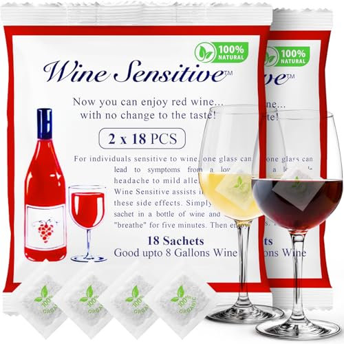 Vinbalanserat ultimat filterpåse vinfilter och sulfitborttagare – naturliga ingredienser förebyggande renare vinfilter stoppar huvudvärk av rödvin (36-pack)
