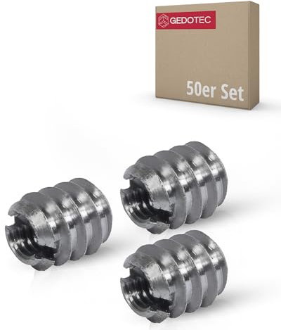 Tuerca para atornillar Gedotec M4 con rosca interior | 50 unidades - inserto roscado con ranura para tornillo | M4 x 8 mm | tuerca de casquillo maciza de acero galvanizado | longitud: 8 mm | casquil