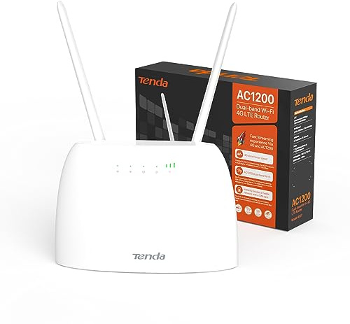 Tenda 4G07 Cat4 4G LTE Router with AC1200 Dual Band Mobile Wi-Fi Router, SIM Slot Unlocked, No Configuration Required, 2 Fast Ports, Removable Wi-Fi Antennas