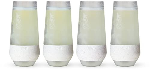 Host Freeze Champagne Flutes, Shatterproof Freezable Double Walled Stemless Sparkling Wine Glasses Drinking Set, Plastic Flutes for Mimosas and Champagne, Gifts for Wine Lovers, 9oz, Set of 4, Glitter