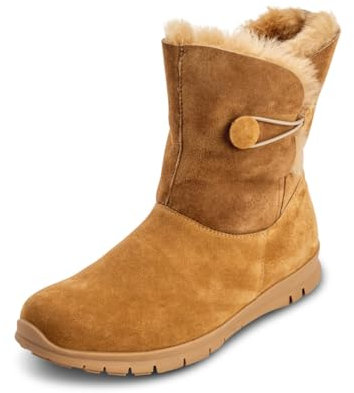 VITAFORM® Lammfellstiefel Veloursleder | Flauschige und wärmende Boots für Damen I Bequem auch für breite Füße I Winterboots in tollen Farben I Camel Gr. 40