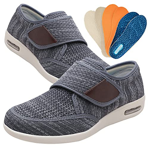 Pantofole Leggere con Strappo comode extra larghe per diabetici scarpe da anziani traspiranti con punta aperta regolabili antiscivolo antiscivolo per artrite edema scarpe da interni,Dark gray,41 EU