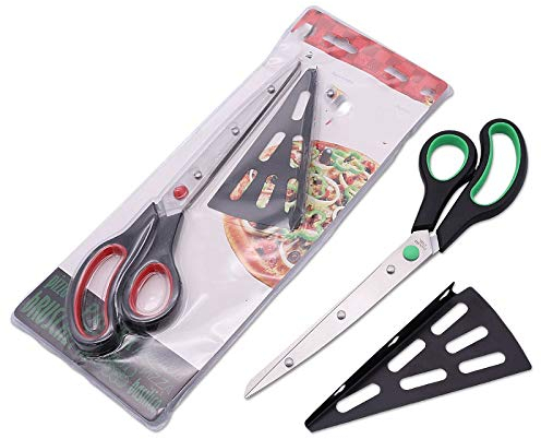 Forbici per insalata Utensili da forno, Pala per pizza staccabile due in uno, Forbici per pizza in acciaio inossidabile (Verde rosso)