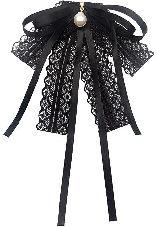 SUNTRADE Girl Women Black lace Bow Tie Brooches, Fashion collar brooch Pre-Tied Neck Tie Shirt Corsage Neck Tie
