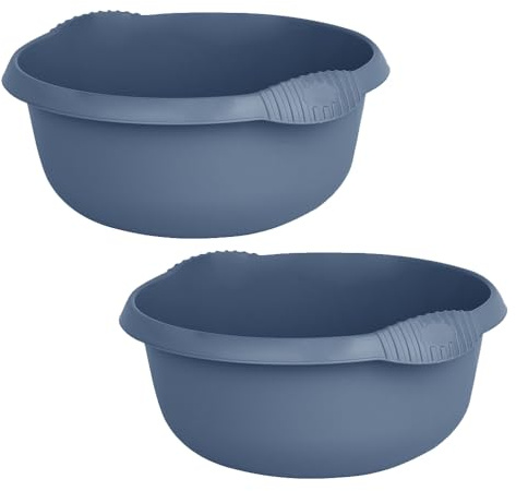 [Set of 2] 32cm Round Washing Up Bowl for Kitchen Organization 7 Litre High Grade Plastic Bowl with Integral Handle Kichen Sink Fruit, Vegetable Wash basin Organiser for Home and Kitchen, Navy