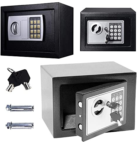 Digital Safe Tresor mit Schlüssel, Möbeltresor Wasserdichte, Elektr. Tresor Mini Safe Elektronischer Safe für Geschäft Bargeld/Geld/Schmuck/Wertsachen 8.5L Wandtresor-Grau
