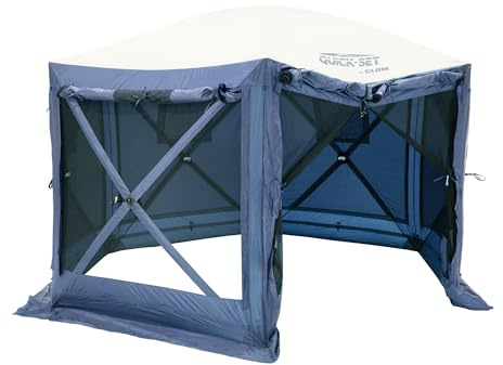 CLAM Quick-Set Pop Up Screen Tent, Pavilion, 12.5 ft, Instant Setup Slate Blue Large Outdoor Gazebo Canopy Shelter, Spacious 8-Person Bug-Free Tent for Parties, Backyard, Camping, Events - Slate Blue