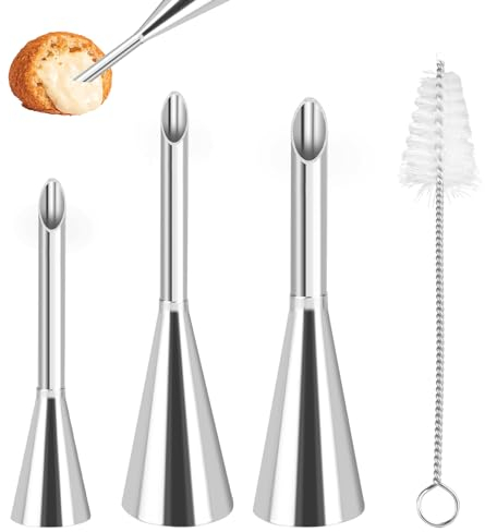 3 Stück Spritztüllen Fülltülle, Krapfenspritze für Marmelade Rostfreie Stähle mit Reinigungsbürste, 3 Größen Backspritze Zum Füllen, Marmeladenspritze für Krapfen, Pufffüll