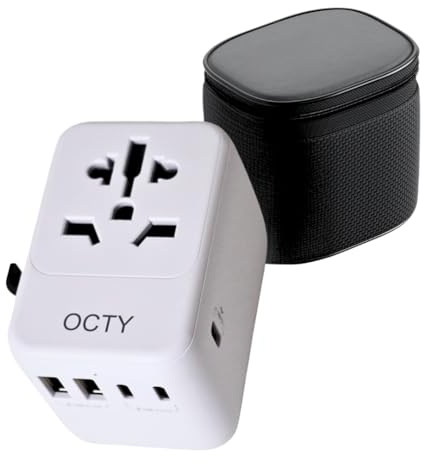 Universal Travel Adapter - 6-in-1 Worldwide International Plug with 2 USB-A & 3 USB-C Fast Charging Ports, Travel Case Included, for 150+ Countries - Travel Essential for UK, EU, US, AU, Asia