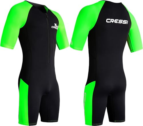 CRESSI Tiburon Man Shorty Wetsuit Black/Fluo Lime 2mm M/3 - Herren 2mm Neopren und Elastan Shorty Neoprenanzug, YKK Frontreißverschluss, Schwarz/Fluo Lime, M/3