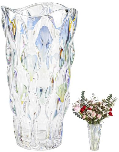 YBCCBY Vase Flowers Glass Thickened Crystal Glass Vase 23cm Large Glass Vase Crystal Coloured Flower Vases for Living Room Dining Bedroom Home Decor, Wedding Table Ceterpiece, Housewarming Gift (1)