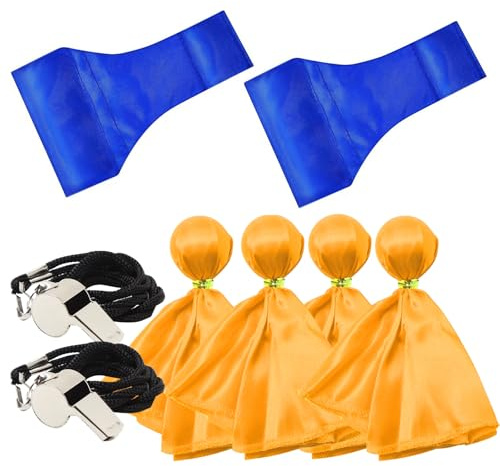 VKT 8Pcs Football Referee Accessories Set 1 Throw Down Single Bean Bag 2 Yellow Penalty Flags 1 Stainless Steel Whistle for Soccer Ref Umpire Coaches Halloween