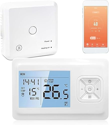 Qawner Thermostat Connecté Chaudiere Gaz, WiFi, Ecran LED Tactile, Commande Vocale, Alexa, Google Home, Blanc, Style Minimaliste