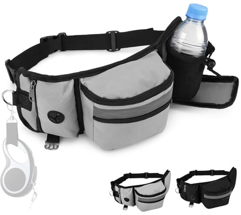 Correa Cintura Multifuncional con Bolsillo, Antitirones, Ajustable y Adiestramiento para Pasear y Correr (Gris)