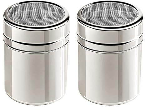 2 shaker per cioccolato, in acciaio inox, per caffè, glassa, zucchero, farina, setaccio con coperchio, per cacao, spezie, polvere, farina, shaker per cucina, cappuccino, caffè e latte