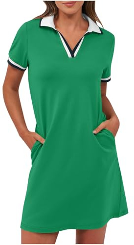 Vestido de polo para mujer, de verano, con solapa, hasta la rodilla, para el tiempo libre, manga corta, vestido de verano, monocolor, vestido corto con bolsillos, ligero y cómodo, vestido deportivo