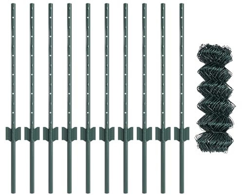 vidaXL Fence with Posts Green 0.6 x 10 m Steel, Garden and Terrace, Durable Outdoor Fence, Customizable Boundary Barrier, Protective Enclosure, Weather Resistant Panels