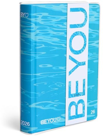 BE YOU - Mönster seglare, skoldagbok 2025–2026, 12 månaders dagbok daterad, standardstorlek 13,5 cm x 18,2 cm, transparent övertäckning, dagbok med klistermärke och bokmärke