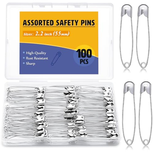 ENCHOL 100 Pcs Safety Pins, 2.2inch (55mm) Large Safety Pins for Clothes | Safety Pin Heavy Duty for Arts, Crafts, DIY Jewellery and Sewing