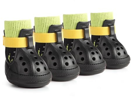AOKOWN Dog Shoes for Hot Summer Pavement, Dog Shoes for Large Dogs, Waterproof Dog Boots & Paw Protectors, Non-Slip Dog Rain Booties, Easy Clean Sandals for Beach Black Size 9