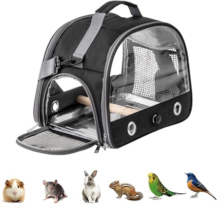 Parrot Carrier Bag, Bird Carry Bag with Stand Bar and Stainless Steel Tray, Lightweight Backpack for Parrot, Foldable Transport Box Voge, Transport Bag for Small Birds, for Parrots, Black