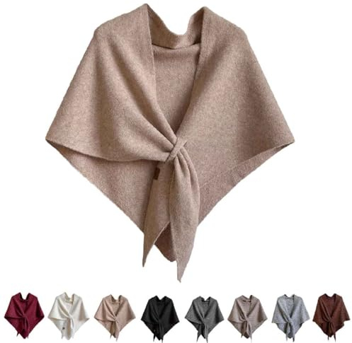 Générique ChâLe En Laine MéLangéE De Couleur Unie Pour Femmes,Cardigan Noué,ChâLe Triangulaire Pour Femme,Poncho Enveloppant Pour Voyage,Doux Et Confortable (Kaki)