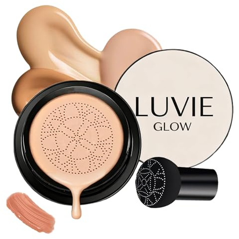 Luvie Glow Foundation Cushion, Mushroom Head Air Cushion CC Cream, Luvie Glow Foundation Full Coverage, Moisturizing Concealer Brighten Long-Lasting, Even Skin Tone for All Skin Types (Brunet)