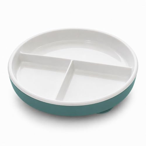 Walamundo Assiette segmentée pour enfants avec protection en silicone et ventouses (vert foncé)
